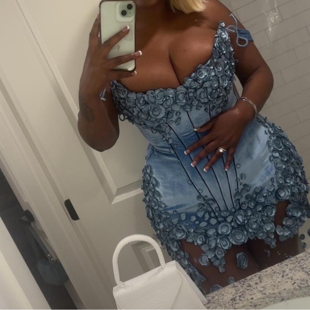 Elegant Blue Floral Women's Dress
